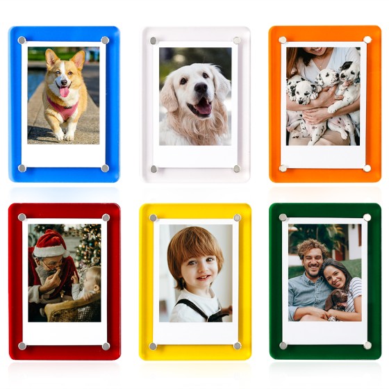 Mini Magnetic Photo Frames for Refrigerator, 2.36x3.54" Acrylic Magnetic Colorful Picture Frames, 2x3 Mini Film Display Compatible with Instax/Polaroid Camera Photo for Fridge/Locker, 6 Pack